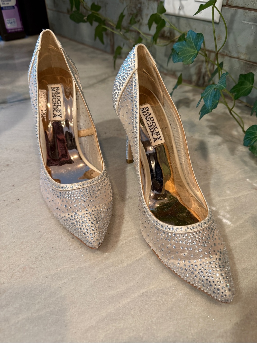 Badgley Mischka Ivory Rhinestone Embellished Pointed-Toe Stilettos (Size 6)